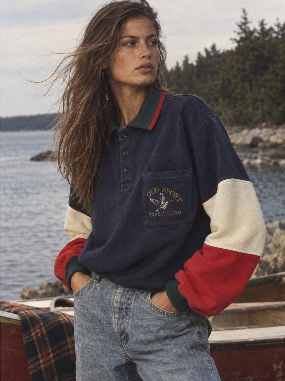 Vintage Navy Colorblock Rugby Mallard 🦆 Sweatshirt Shirt
